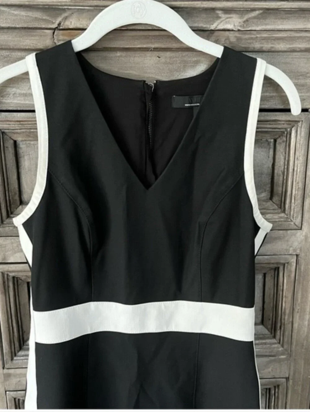 White House Black Market Black Dress with White Waist & Side Panels - Picture 4 of 7